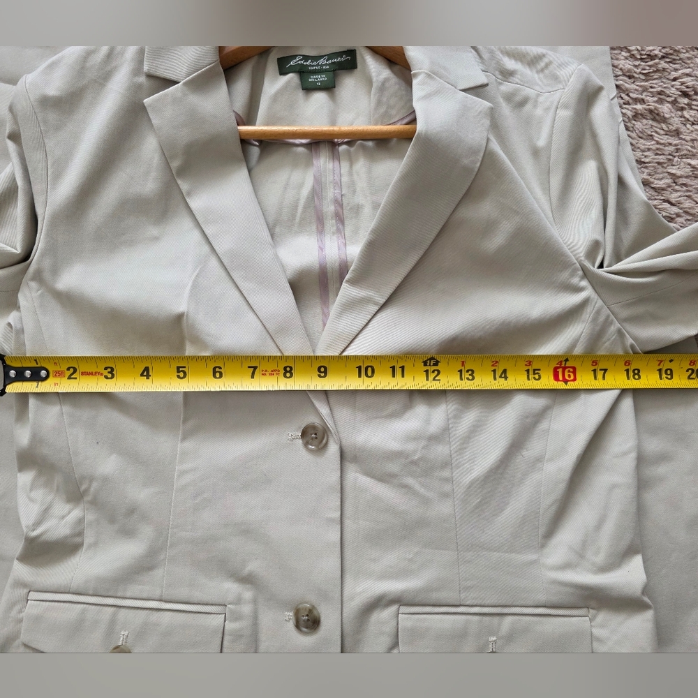 Eddie Bauer Pant Blazer Suit Set Womens 12 Cream Cotton Blend Preppy Academia - Picture 4 of 12